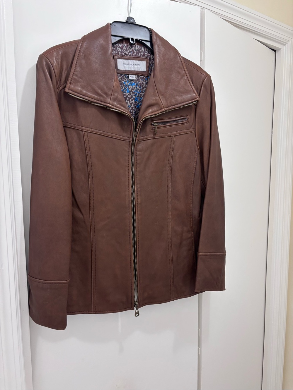 Marc New York Brown Leather Zip-Front Jacket